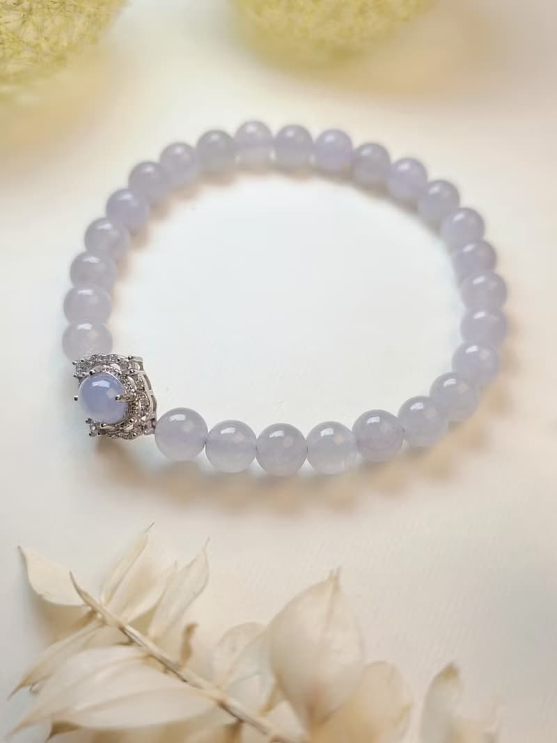 貴人•桃花|夢幻冰紫|緬甸A貨翡翠淡冰粉紫純銀萬用台珠串