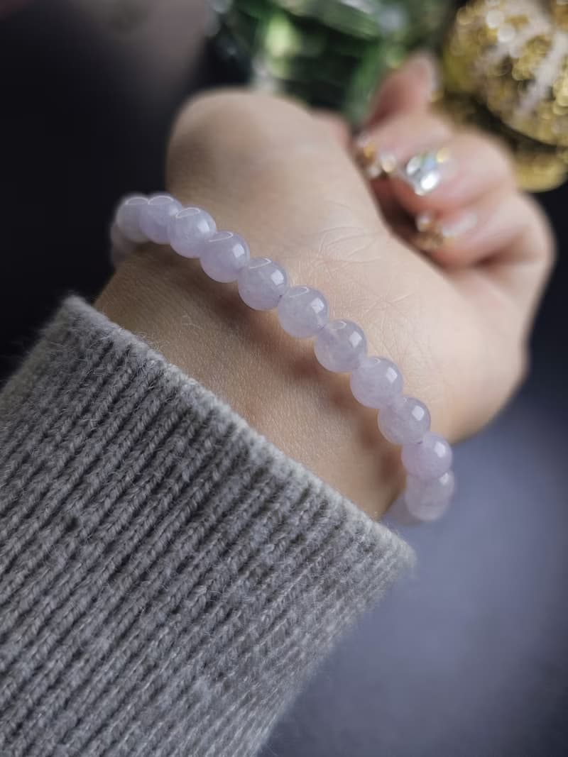 貴人•桃花|夢幻冰紫|緬甸A貨翡翠淡冰粉紫純銀萬用台珠串