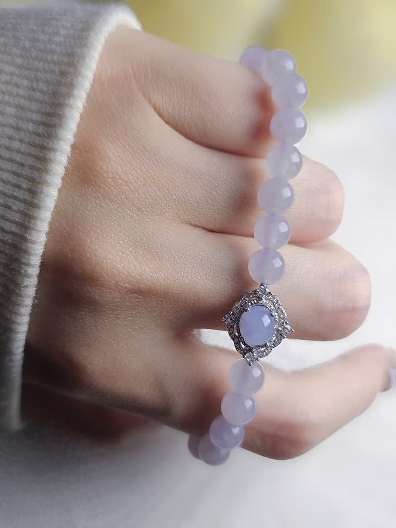 貴人•桃花|夢幻冰紫|緬甸A貨翡翠淡冰粉紫純銀萬用台珠串