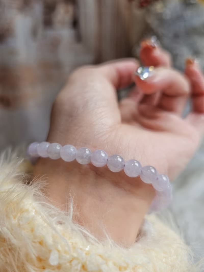 貴人•桃花|夢幻冰紫|緬甸A貨翡翠淡冰粉紫純銀萬用台珠串