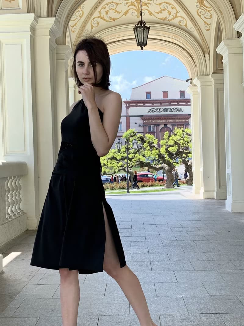 Little black dress for women. Asymmetric Sleeveless Dress. One shoulder dress.