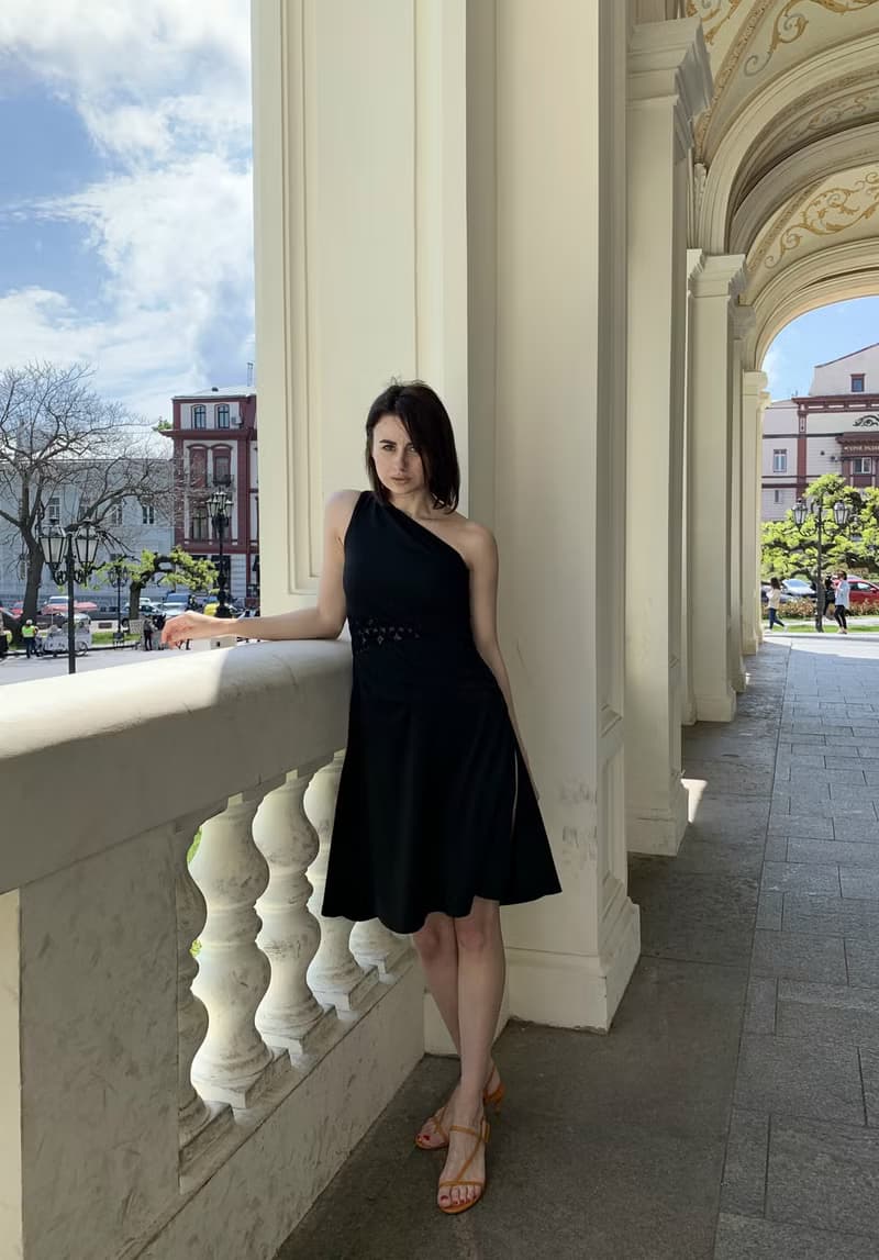 Little black dress for women. Asymmetric Sleeveless Dress. One shoulder dress.