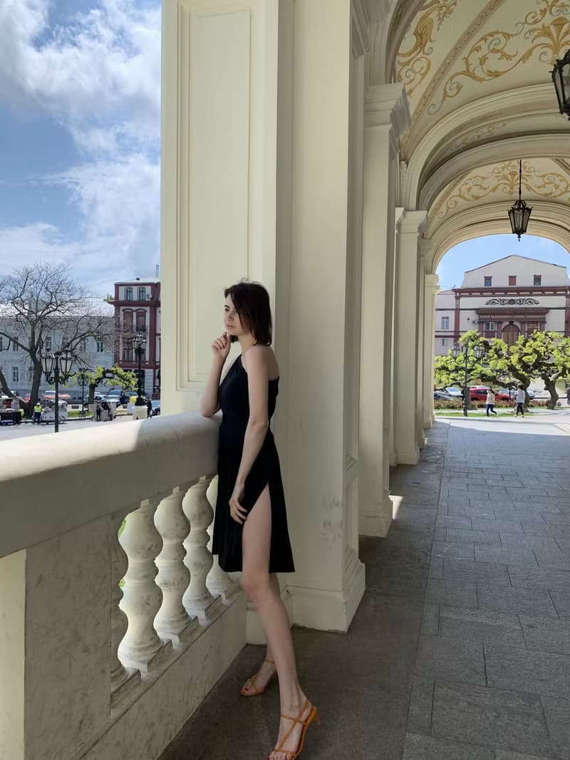 Little black dress for women. Asymmetric Sleeveless Dress. One shoulder dress.