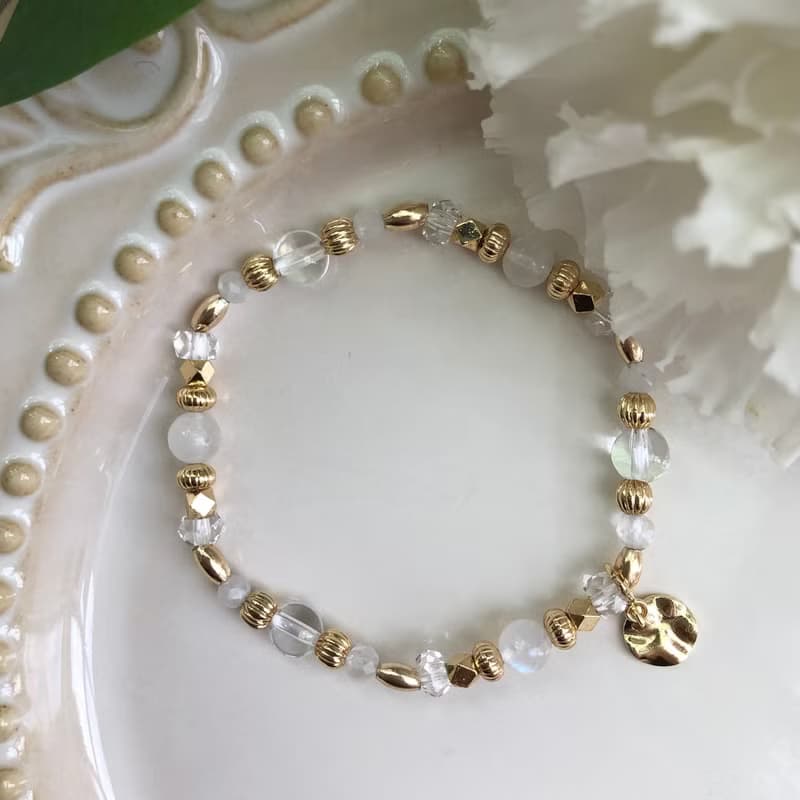 【十二月・桔梗】輝夜姬 | 月光石白水晶手鍊 彈性鍊