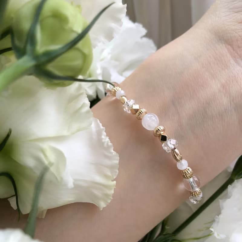 【十二月・桔梗】輝夜姬 | 月光石白水晶手鍊 彈性鍊