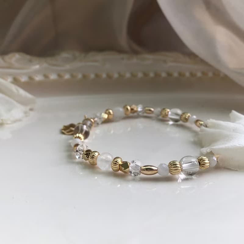 【十二月・桔梗】輝夜姬 | 月光石白水晶手鍊 彈性鍊