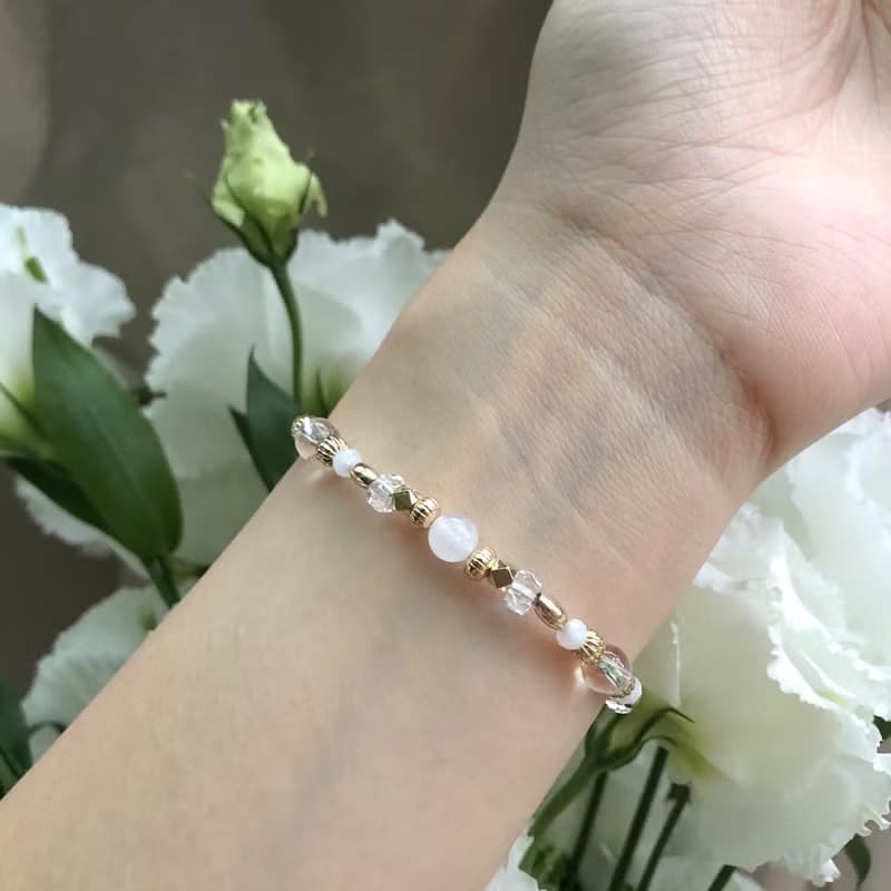 【十二月・桔梗】輝夜姬 | 月光石白水晶手鍊 彈性鍊
