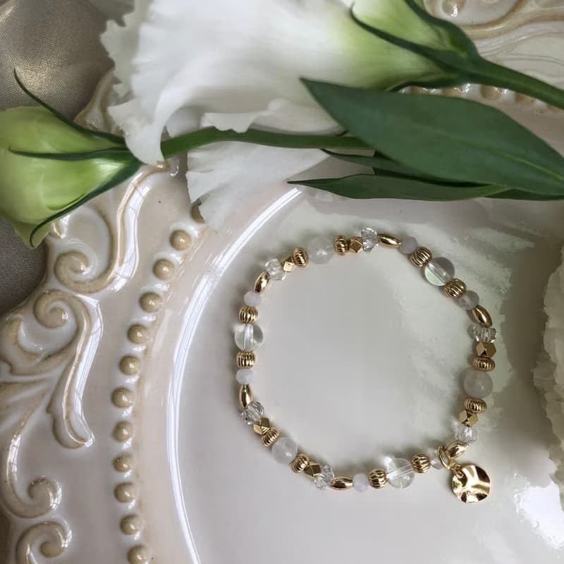 【十二月・桔梗】輝夜姬 | 月光石白水晶手鍊 彈性鍊