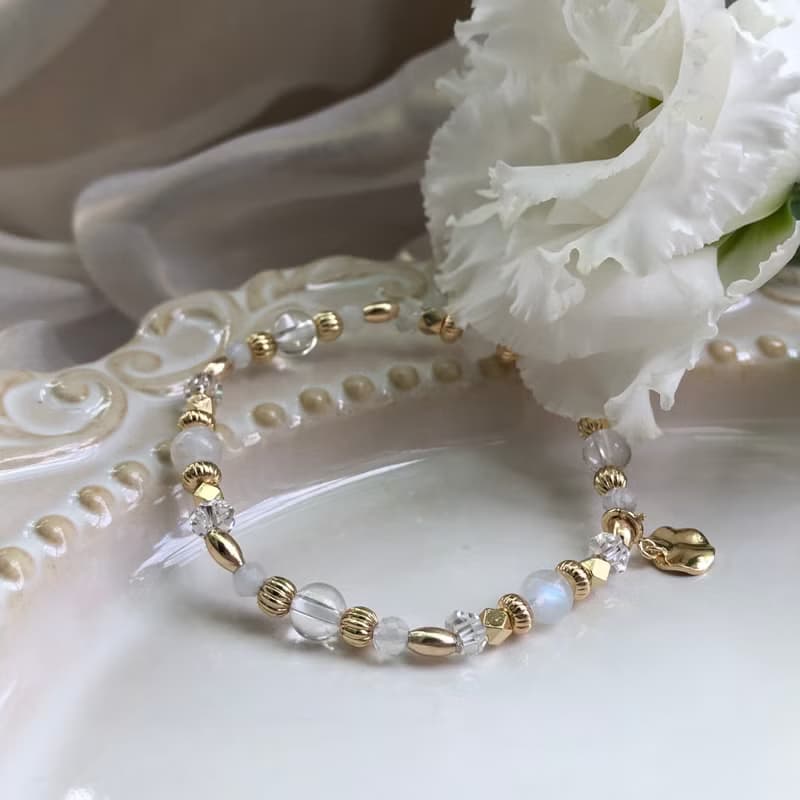 【十二月・桔梗】輝夜姬 | 月光石白水晶手鍊 彈性鍊