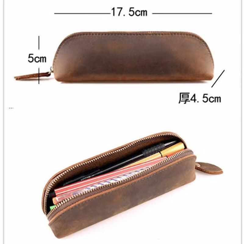 （上新首件5折）可刻字 筆袋 筆盒 收納包 手拿包  真牛皮 瘋馬皮 復古作舊 小馬 生日 禮物