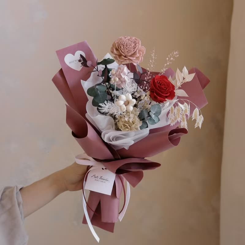 【遇見恆久】午後溫柔永生玫瑰花束 情人節花束  七夕花束 共2款