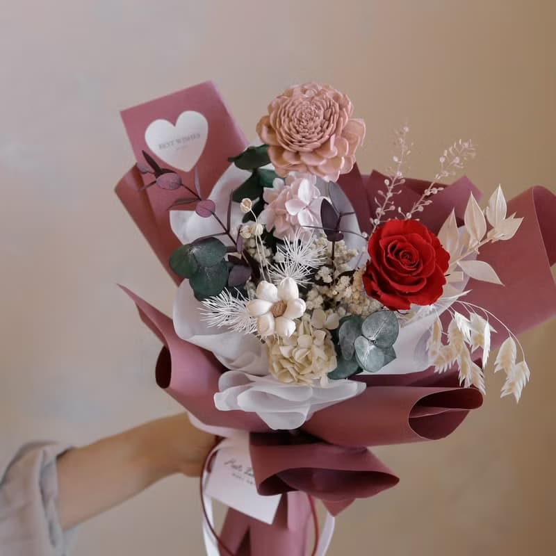 【遇見恆久】午後溫柔永生玫瑰花束 情人節花束  七夕花束 共2款