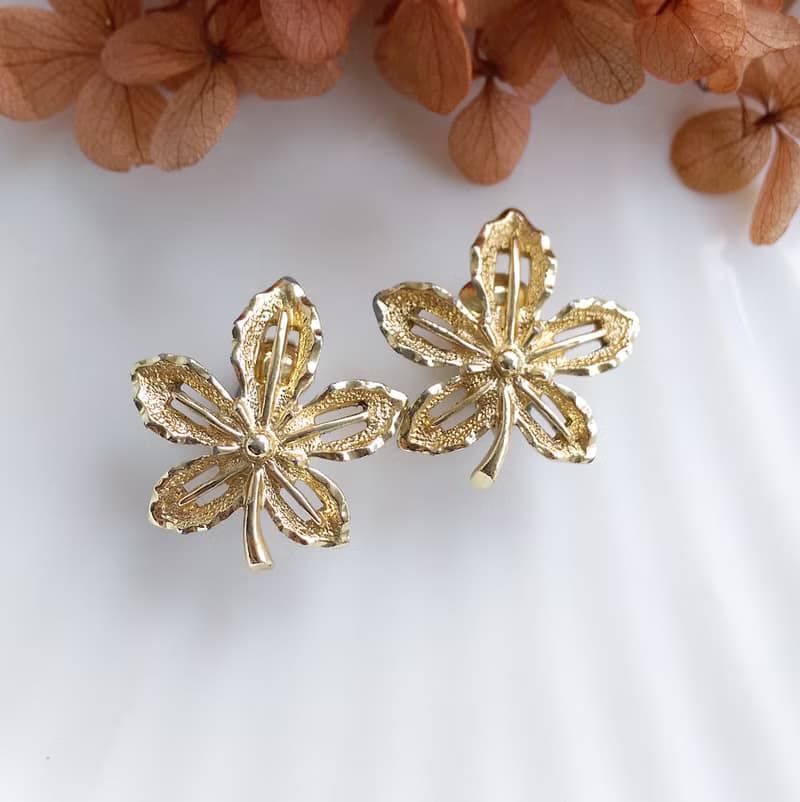 Vintage Jewelry 西洋古董飾品 SARAH COV Ivy系列 淡金 夾式耳環