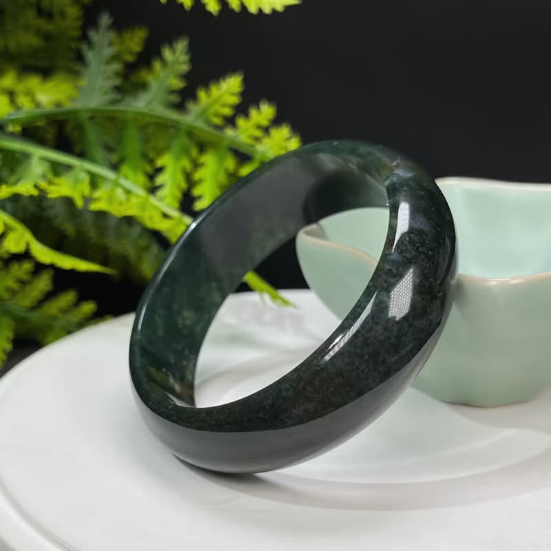 水草瑪瑙手镯 57MM 冰潤滿草飄花苔藓玉髓手環 蓬勃氣息 清新高雅