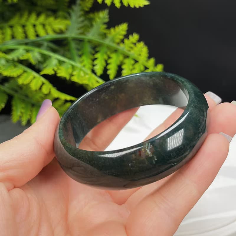 水草瑪瑙手镯 57MM 冰潤滿草飄花苔藓玉髓手環 蓬勃氣息 清新高雅
