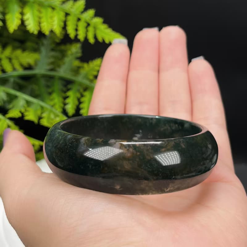 水草瑪瑙手镯 57MM 冰潤滿草飄花苔藓玉髓手環 蓬勃氣息 清新高雅