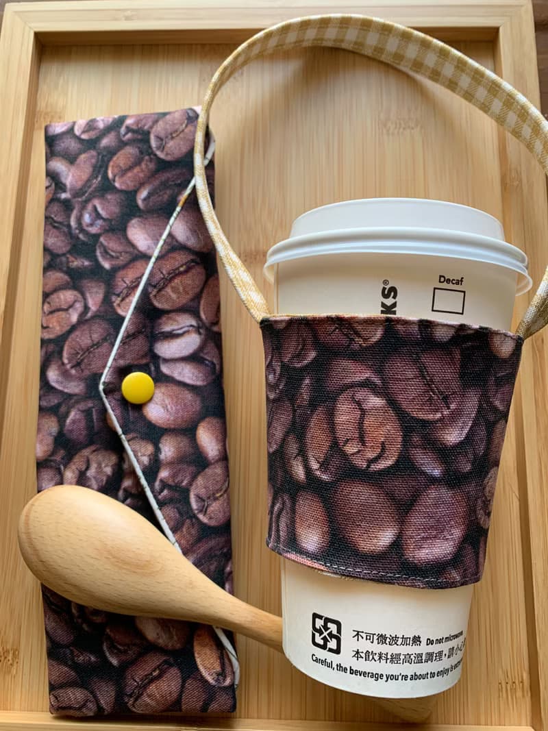 文青風環保筷袋 ~品一杯咖啡 收納 手作餐具袋 純棉