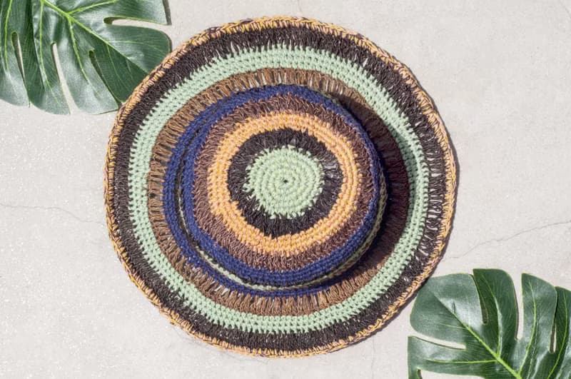 七夕禮物 民族風棉麻帽 漁夫帽 遮陽帽 手工鉤織帽-薄荷巧克力