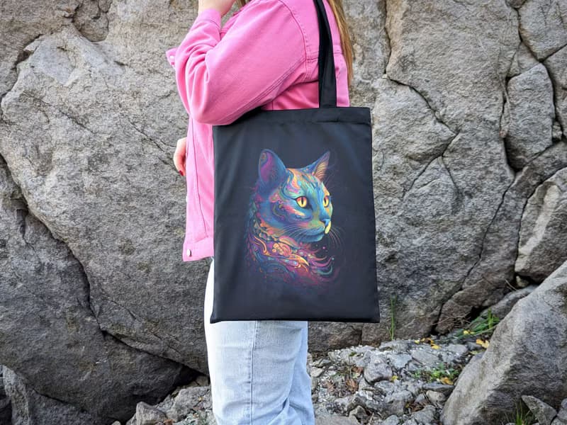 Canvas Woman Tote Bag Rainbow Cat
