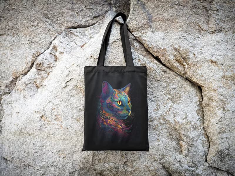 Canvas Woman Tote Bag Rainbow Cat