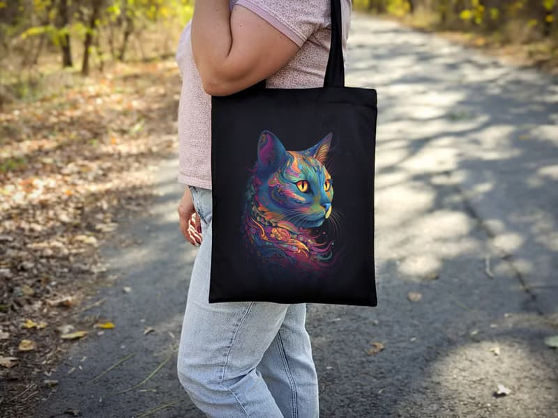 Canvas Woman Tote Bag Rainbow Cat