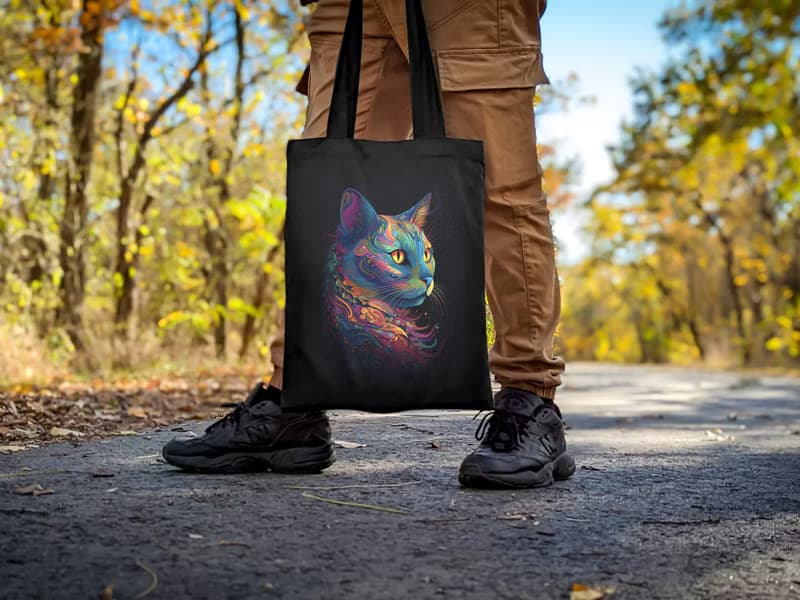 Canvas Woman Tote Bag Rainbow Cat