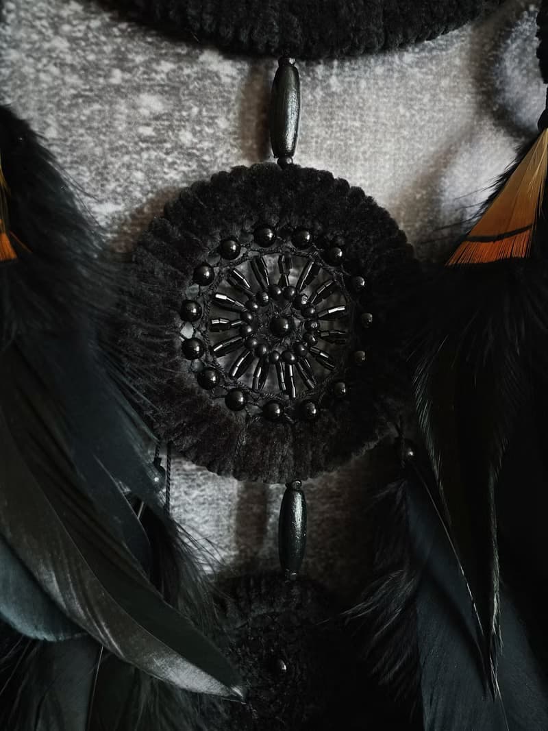 Unique Black and Orange Dream Catcher Wall Decor with Agate Centerpiece
