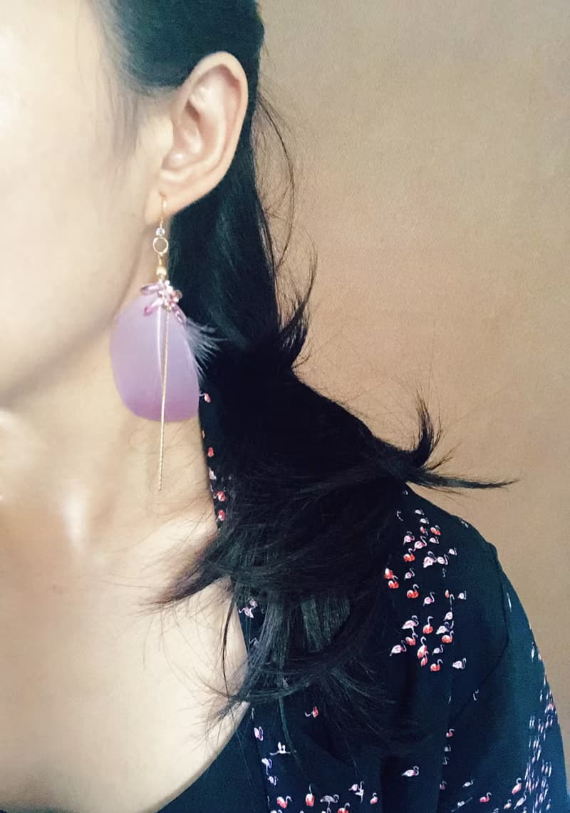 原創淡紫色羽毛耳環