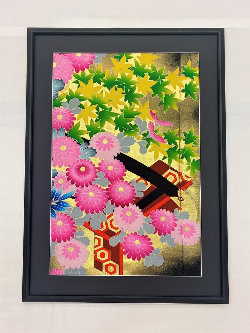 色打掛からつくるアートパネル　vintage 友禅着物 和モダン 和風インテリア プレゼント 花柄 結婚祝 新築祝 長寿祝 縁起物 額装インテリア　75