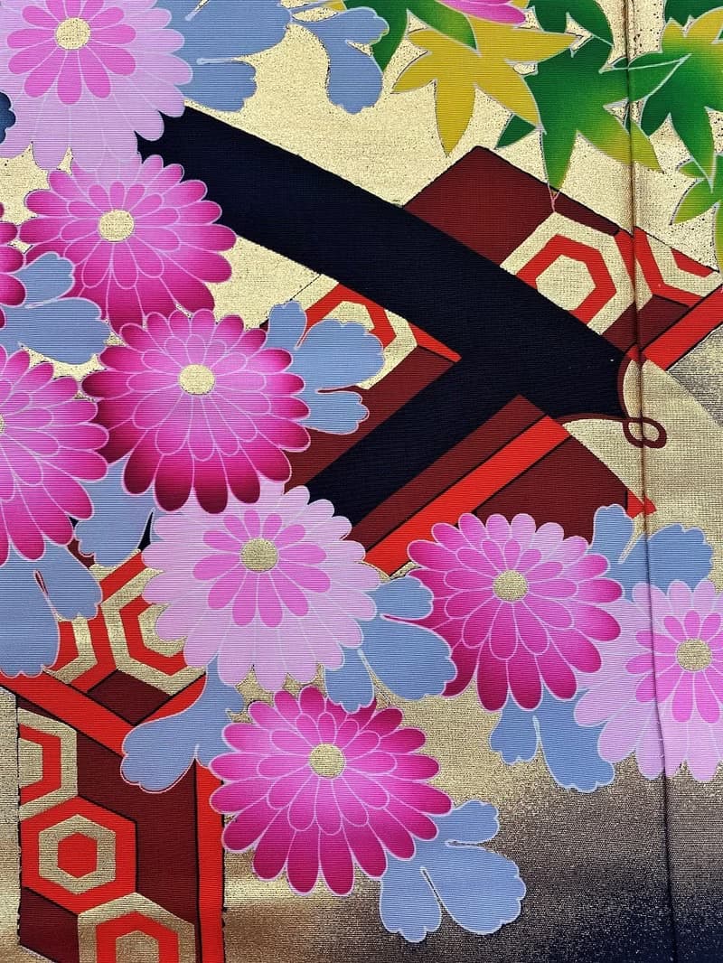 色打掛からつくるアートパネル　vintage 友禅着物 和モダン 和風インテリア プレゼント 花柄 結婚祝 新築祝 長寿祝 縁起物 額装インテリア　75