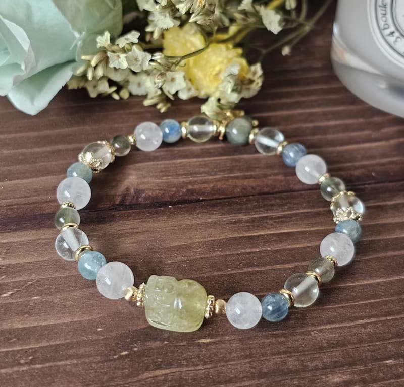 清新薄荷糖-綠石榴石/白幽靈/綠髮晶/藍綠晶/綠螢石/水晶手鍊