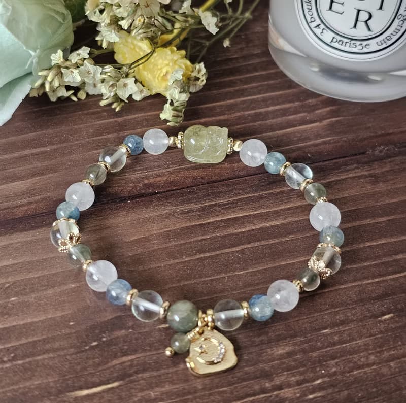 清新薄荷糖-綠石榴石/白幽靈/綠髮晶/藍綠晶/綠螢石/水晶手鍊