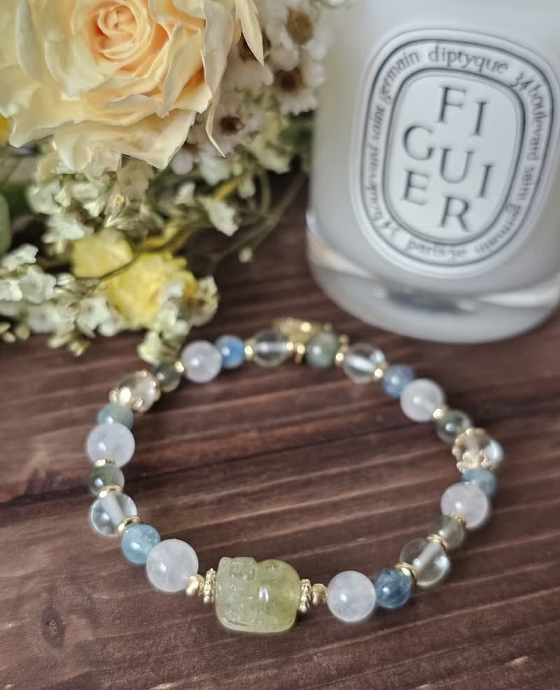 清新薄荷糖-綠石榴石/白幽靈/綠髮晶/藍綠晶/綠螢石/水晶手鍊