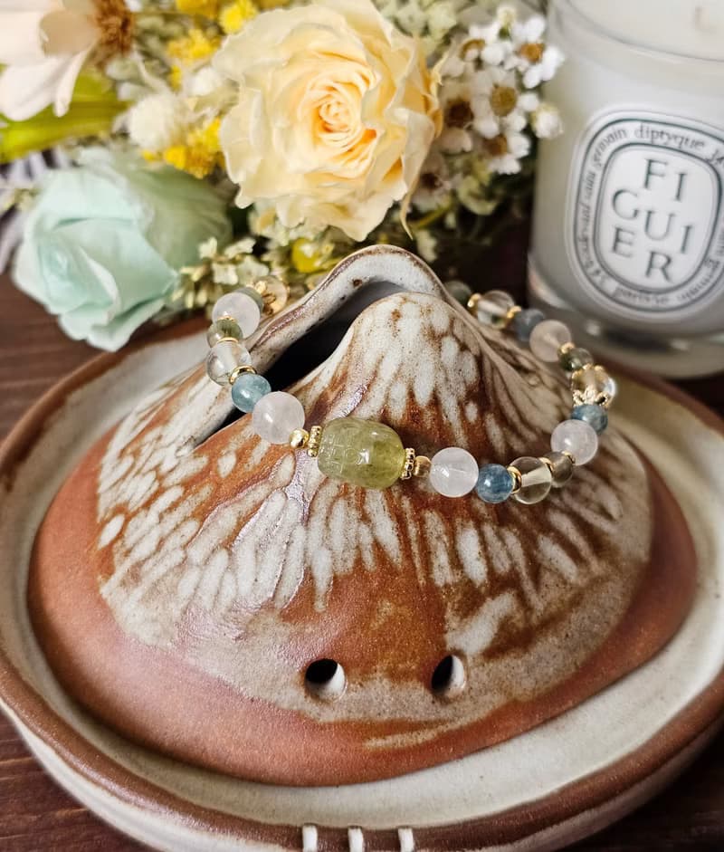 清新薄荷糖-綠石榴石/白幽靈/綠髮晶/藍綠晶/綠螢石/水晶手鍊