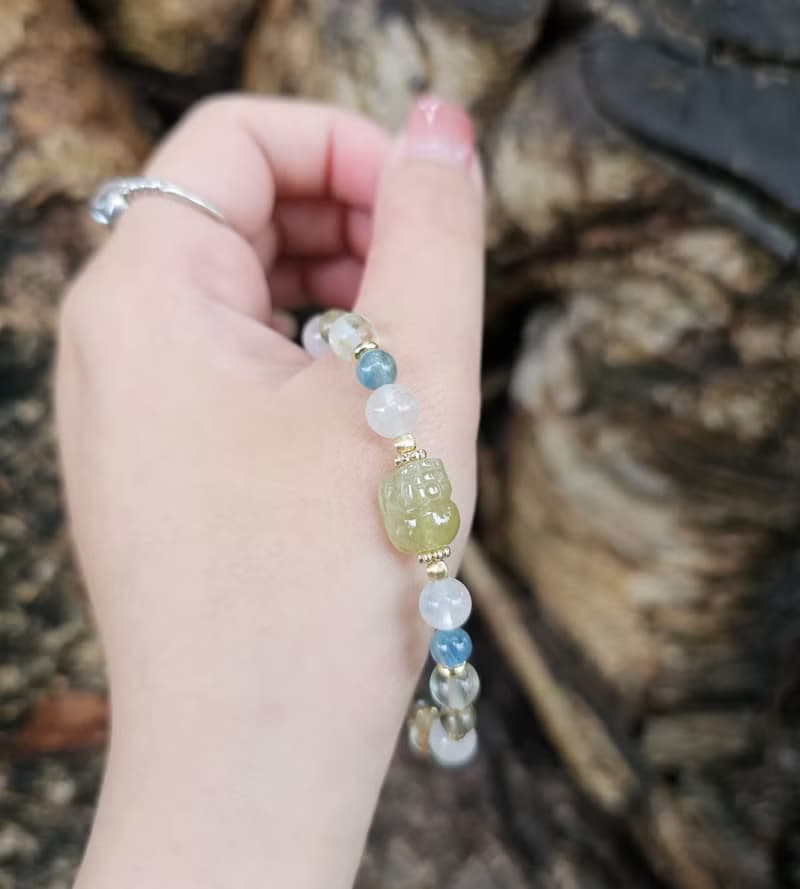 清新薄荷糖-綠石榴石/白幽靈/綠髮晶/藍綠晶/綠螢石/水晶手鍊