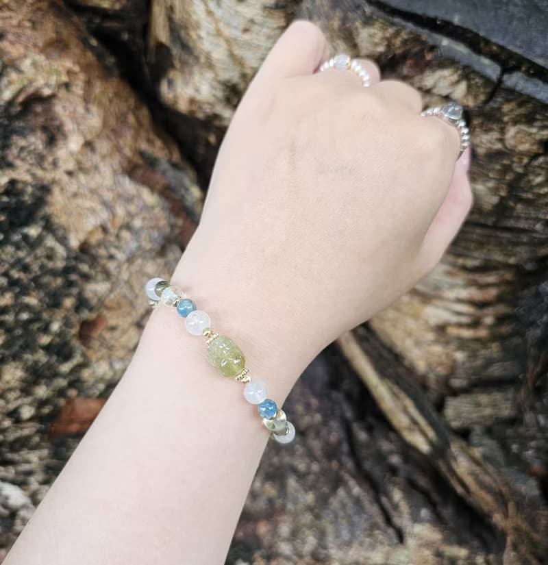 清新薄荷糖-綠石榴石/白幽靈/綠髮晶/藍綠晶/綠螢石/水晶手鍊