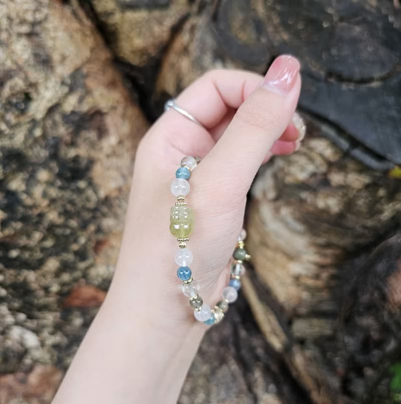 清新薄荷糖-綠石榴石/白幽靈/綠髮晶/藍綠晶/綠螢石/水晶手鍊