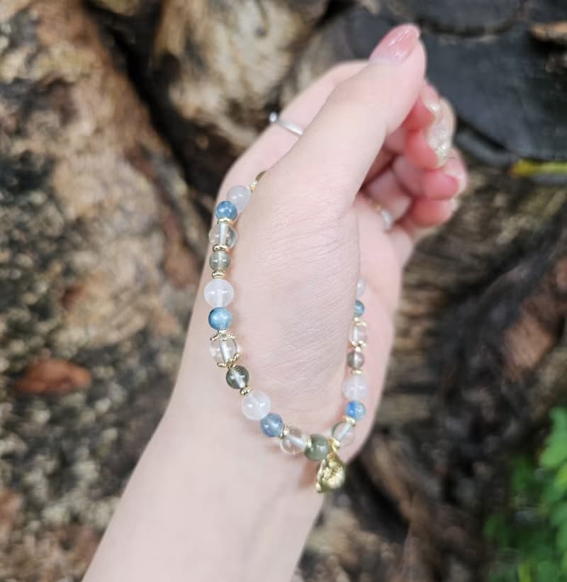 清新薄荷糖-綠石榴石/白幽靈/綠髮晶/藍綠晶/綠螢石/水晶手鍊