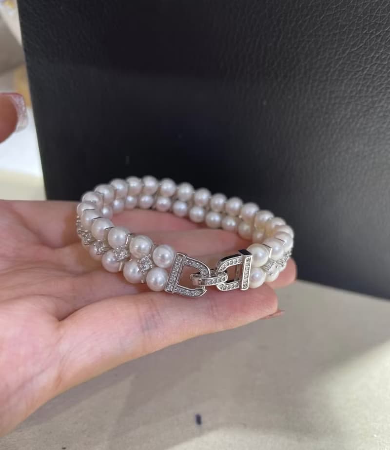 YuanPearl天然高級極光近圓珍珠手鍊純銀手鍊巴洛克珍珠風格