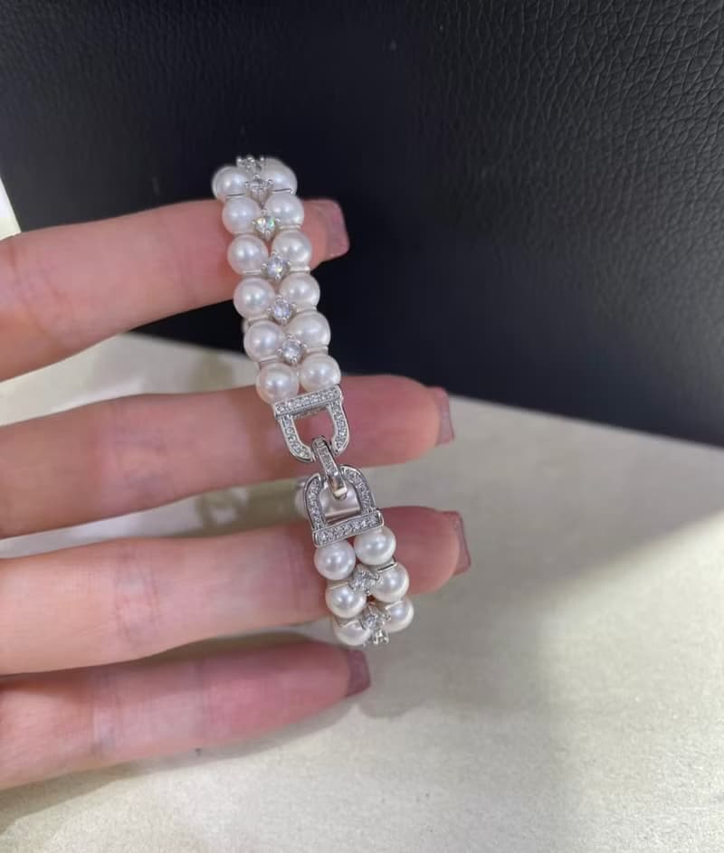 YuanPearl天然高級極光近圓珍珠手鍊純銀手鍊巴洛克珍珠風格