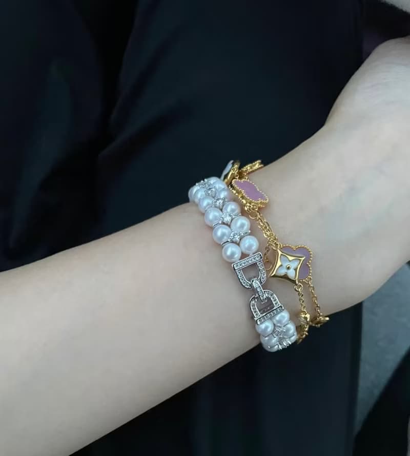 YuanPearl天然高級極光近圓珍珠手鍊純銀手鍊巴洛克珍珠風格