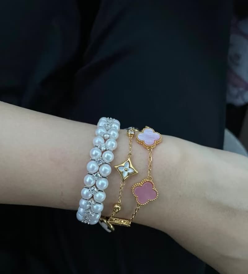 YuanPearl天然高級極光近圓珍珠手鍊純銀手鍊巴洛克珍珠風格