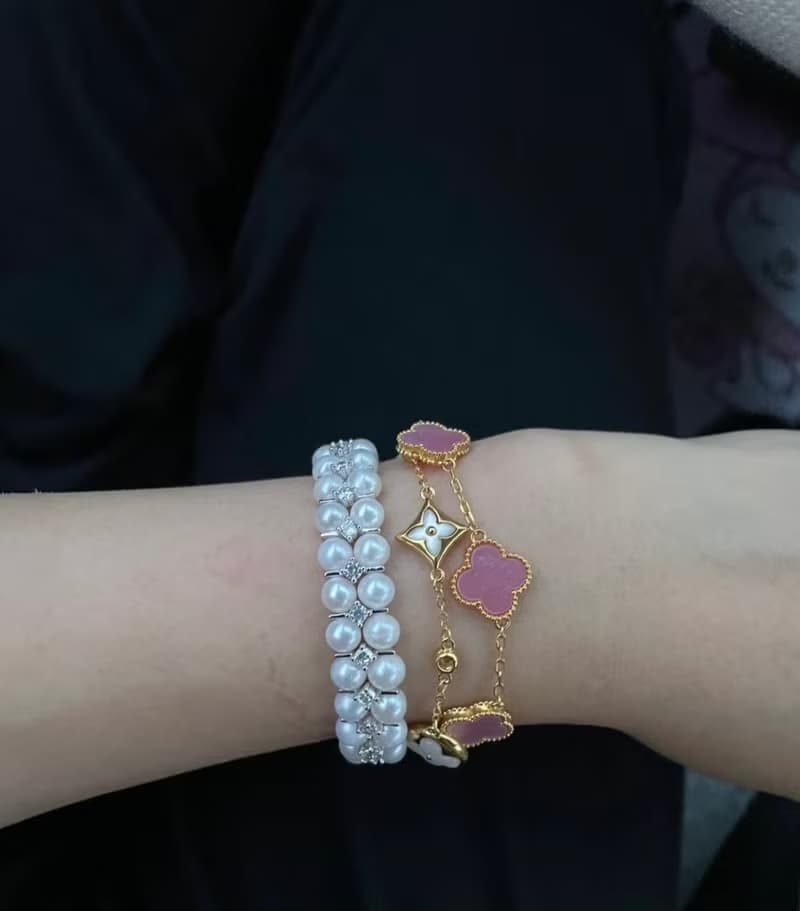 YuanPearl天然高級極光近圓珍珠手鍊純銀手鍊巴洛克珍珠風格