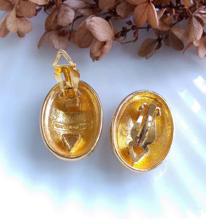 Vintage Jewelry 西洋古董飾品 Liz Claiborne 簡約橢圓 夾式耳環