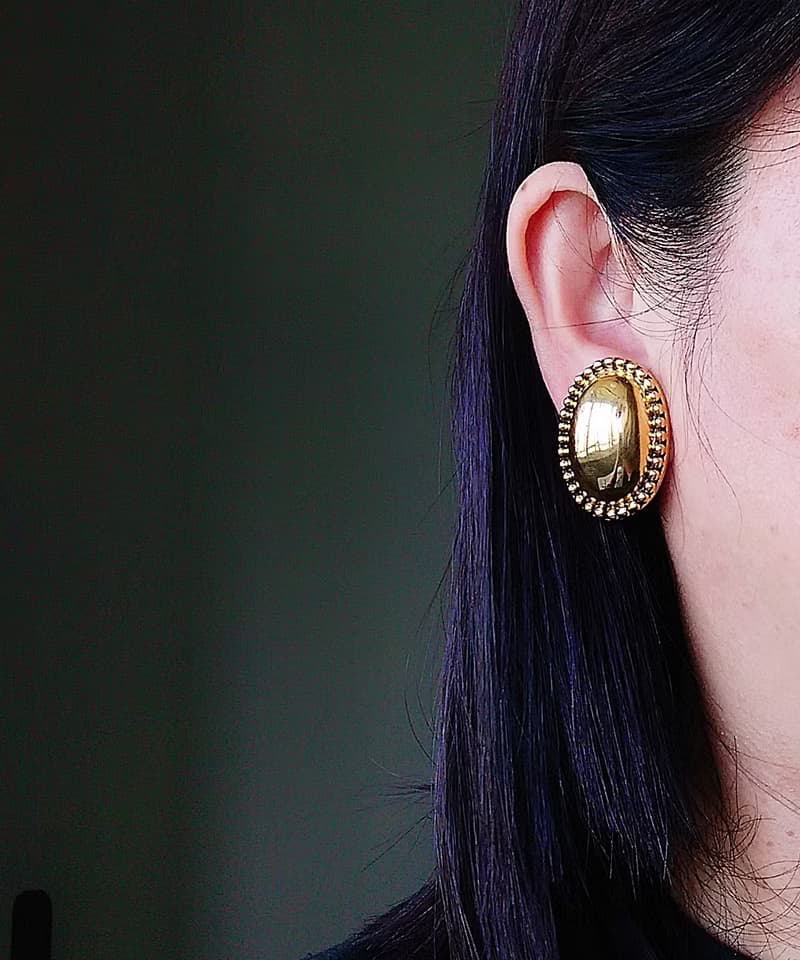 Vintage Jewelry 西洋古董飾品 Liz Claiborne 簡約橢圓 夾式耳環