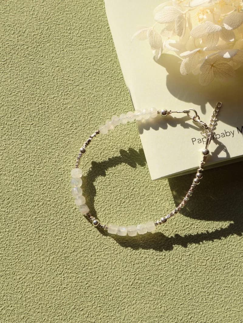 白無垢。月光石鑽切 S925純銀 時髦水晶手鍊