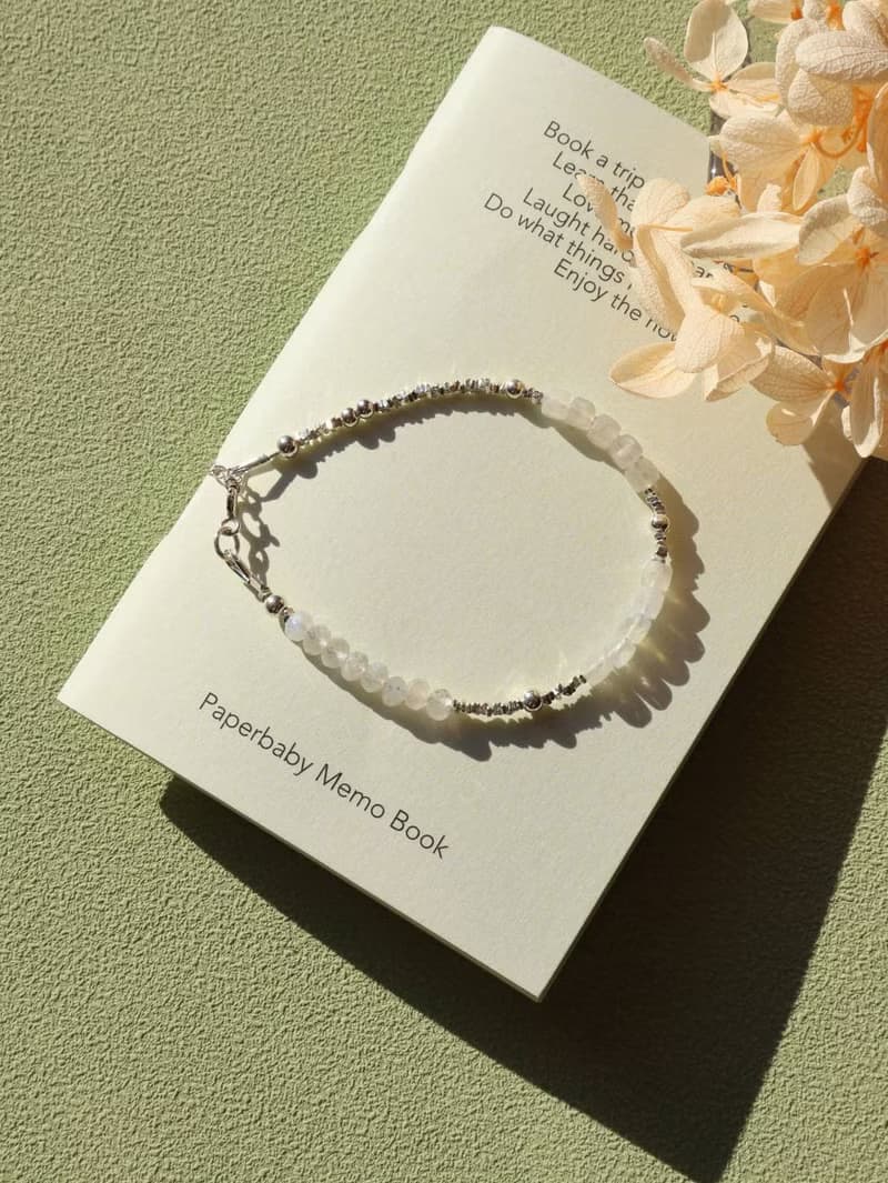 白無垢。月光石鑽切 S925純銀 時髦水晶手鍊