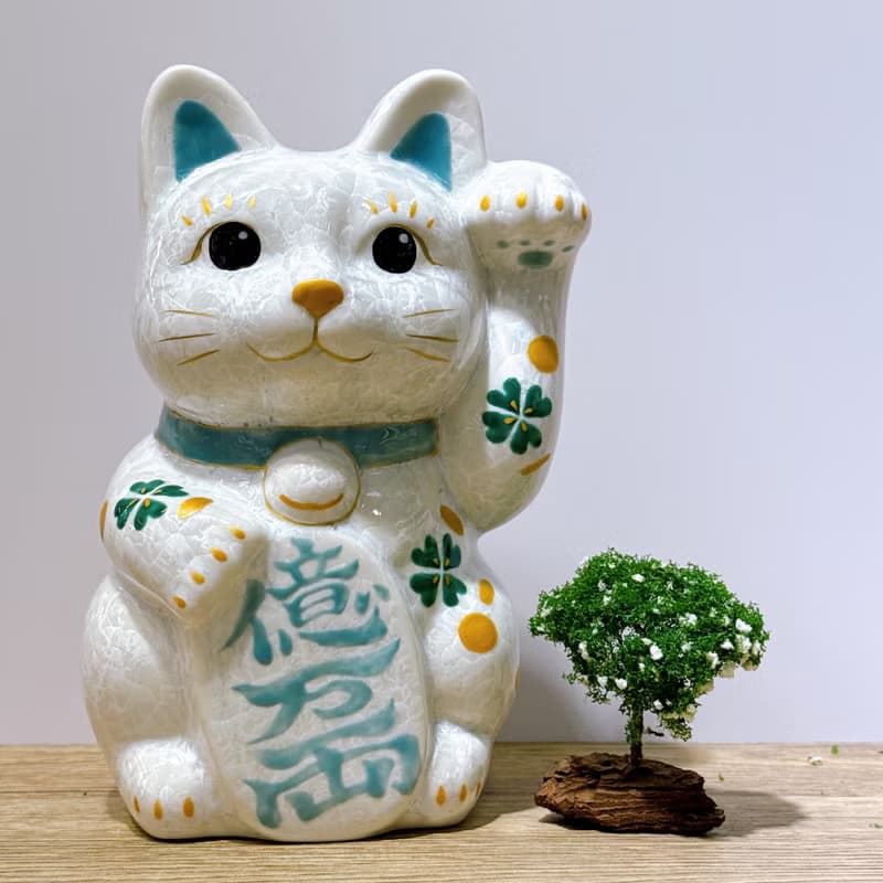 【皓晶聚財】日本清水燒招財貓 | 花結晶白 - 億万両 特大 左