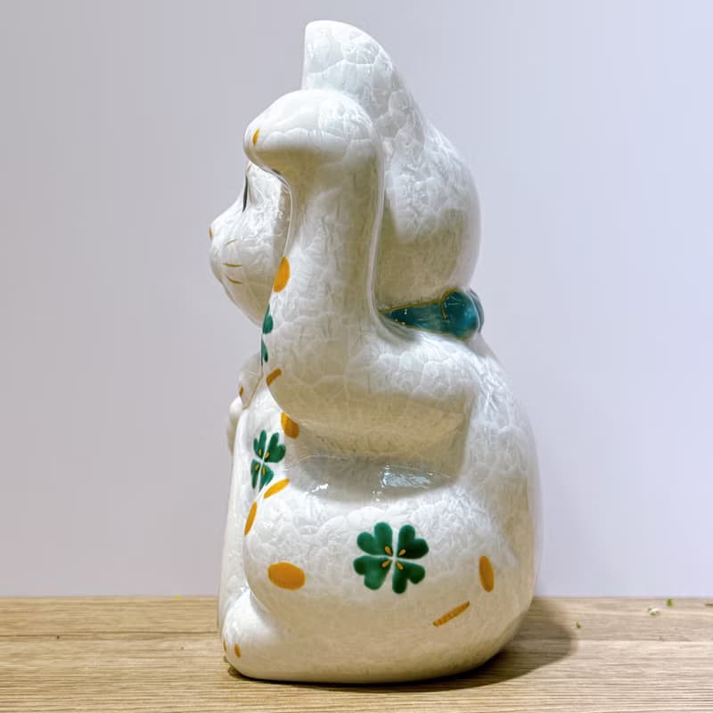 【皓晶聚財】日本清水燒招財貓 | 花結晶白 - 億万両 特大 左