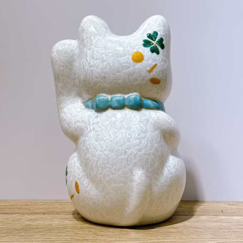 【皓晶聚財】日本清水燒招財貓 | 花結晶白 - 億万両 特大 左